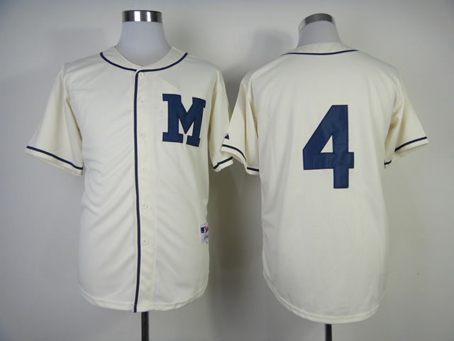 Men Milwaukee Brewers 4 Molitor Cream Throwback 1913 MLB Jerseys